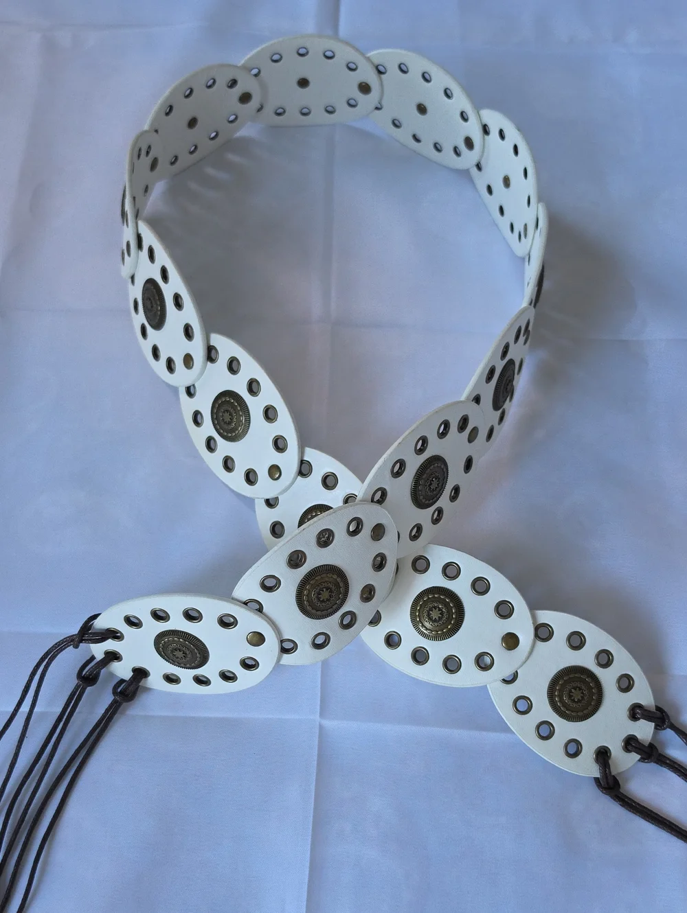 White Decorative Faux Leather Belt with Metal Stud Accents